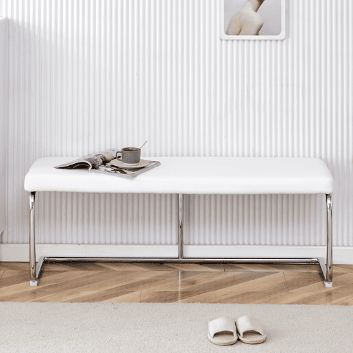 Banco de couro 130 cm - Moderno com estrutura cromada - Branco
