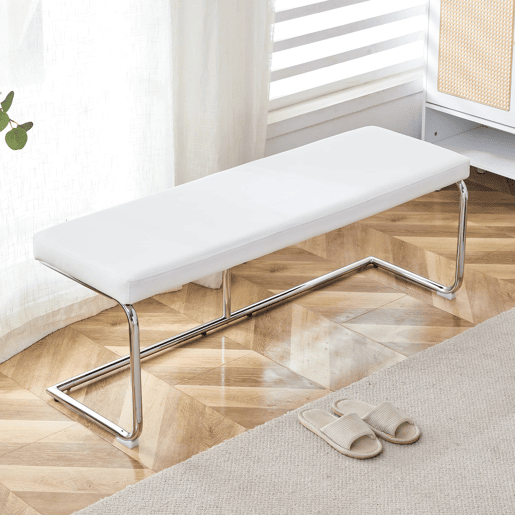 Banco de couro 130 cm - Moderno com estrutura cromada - Branco