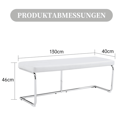 Banco de couro 130 cm - Moderno com estrutura cromada - Branco