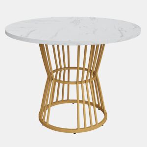Mesa de jantar 1 peça - Mesa de cozinha com estrutura metálica, design moderno em mármore - Branco