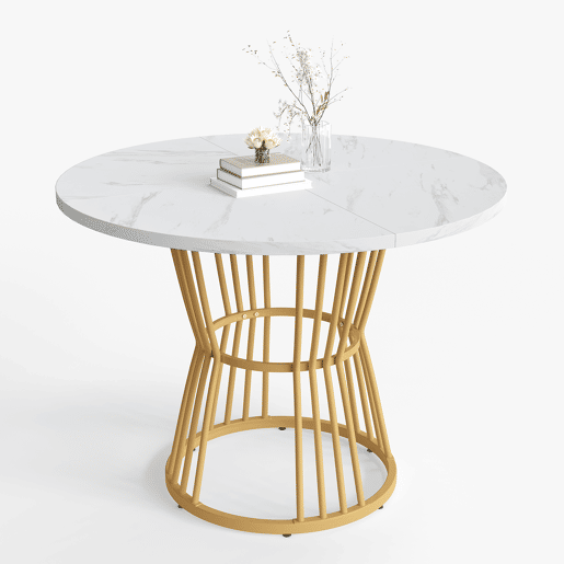 Mesa de jantar 1 peça - Mesa de cozinha com estrutura metálica, design moderno em mármore - Branco