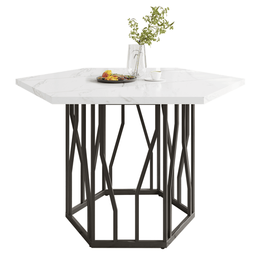 Mesa de jantar moderna - forma hexagonal - estrutura metálica preta - cor Black White