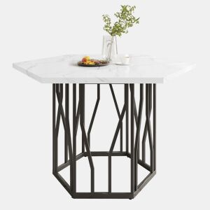 Mesa de jantar moderna - forma hexagonal - estrutura metálica preta - cor Black White