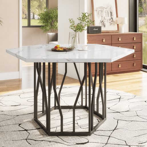 Mesa de jantar moderna - forma hexagonal - estrutura metálica preta - cor Black White