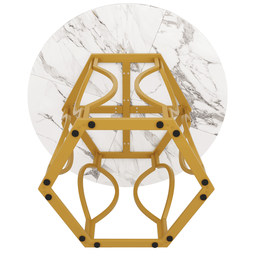 Mesa redonda 100x100 cm - Mesa de cozinha, mesa de café para 4 pessoas, com pernas metálicas e tampo em MDF marmorizado - Dourado+Branco