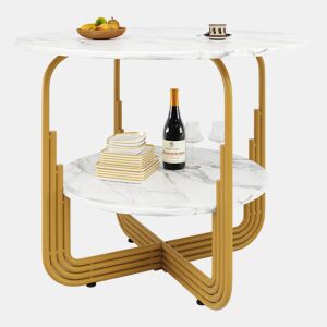 Mesa redonda 80x80 cm - Mesa de jantar, mesa de café para 4 pessoas, com pequena placa redonda no centro para arrumação - Branco