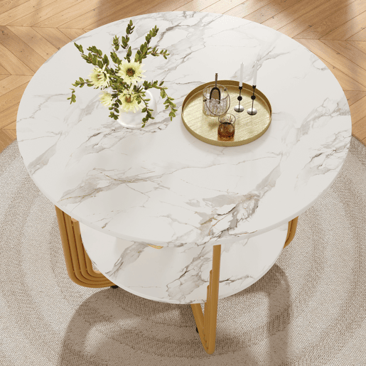 Mesa redonda 80x80 cm - Mesa de jantar, mesa de café para 4 pessoas, com pequena placa redonda no centro para arrumação - Branco