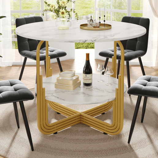 Mesa redonda 80x80 cm - Mesa de jantar, mesa de café para 4 pessoas, com pequena placa redonda no centro para arrumação - Branco