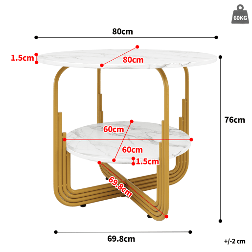 Mesa redonda 80x80 cm - Mesa de jantar, mesa de café para 4 pessoas, com pequena placa redonda no centro para arrumação - Branco