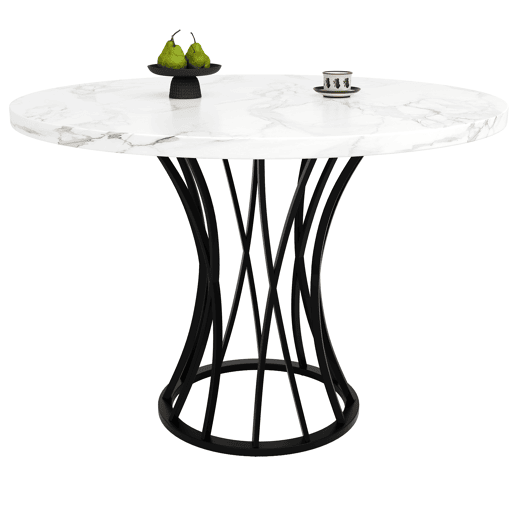 Mesa redonda 80x80 cm - mesa de jantar para 4-6 pessoas, com tampo em MDF marmorizado e pernas pretas