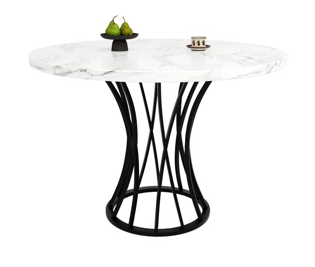 Mesa redonda 80x80 cm - mesa de comedor para 4-6 personas, con tablero mdf marmoleado y patas negras