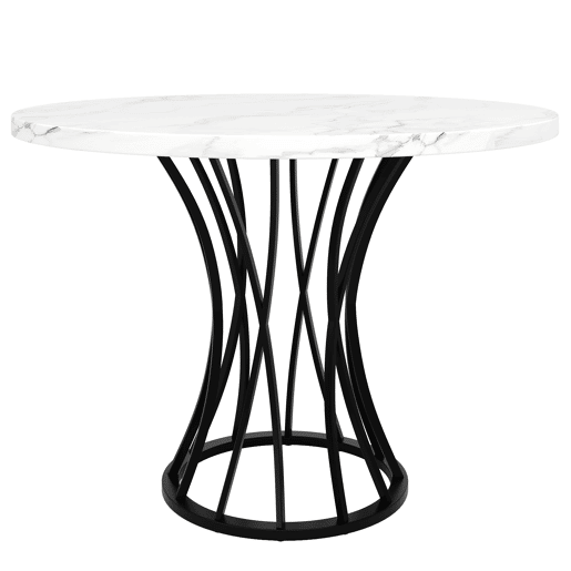 Mesa redonda 80x80 cm - mesa de jantar para 4-6 pessoas, com tampo em MDF marmorizado e pernas pretas