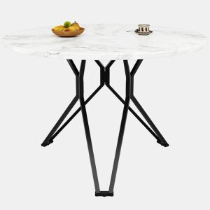 Mesa redonda 100x100 cm - Mesa de jantar para 4 pessoas, com pernas metálicas e tampo em MDF mármore - Preto