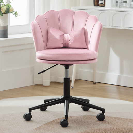 Cadeira para vestir - Design moderno - Encosto em forma de pétala, almofada lombar em forma de borboleta, ajustável em altura - Rosa