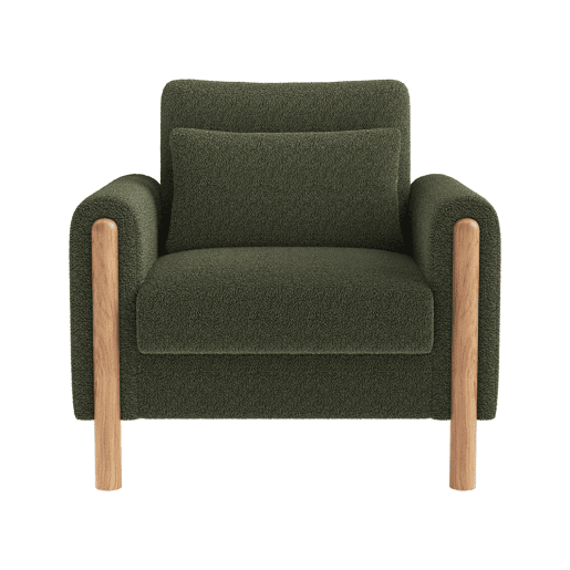 Cadeira moderna com braços - Poltrona individual confortável com almofada grossa - Verde