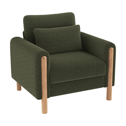 Cadeira moderna com braços - Poltrona individual confortável com almofada grossa - Verde