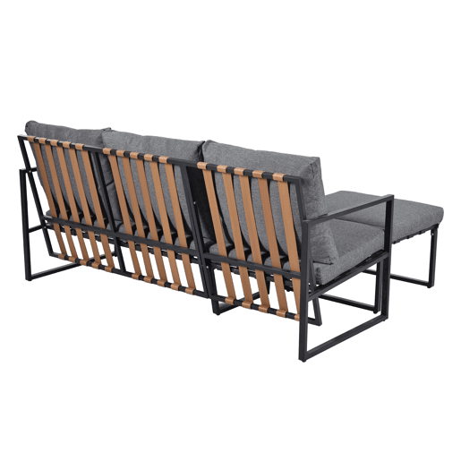 Conjunto de móveis de jardim - Sofá + Mesa de centro + Pufe - Estrutura em aço galvanizado, mesa em vidro - Cinza
