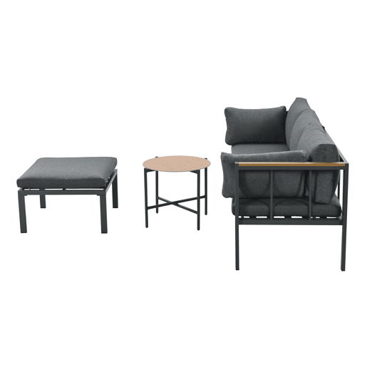 Conjunto de móveis de jardim 4 peças - Sofá + Mesa de centro + Pufe - Aço galvanizado - Cinza