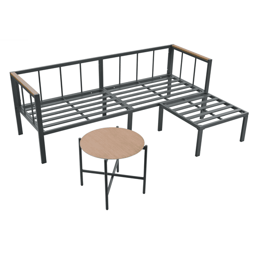 Conjunto de móveis de jardim 4 peças - Sofá + Mesa de centro + Pufe - Aço galvanizado - Cinza