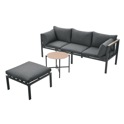 Conjunto de móveis de jardim 4 peças - Sofá + Mesa de centro + Pufe - Aço galvanizado - Cinza