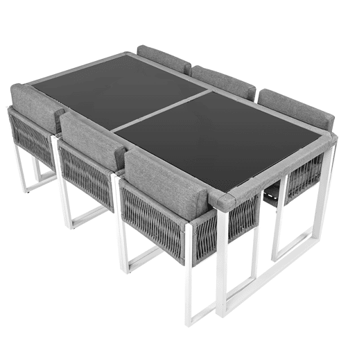Conjunto de sala de jantar exterior para 6 pessoas - Cadeiras com almofadas, capa de tecido removível e lavável - Cinza, Branco