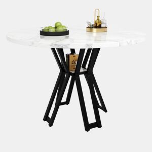 Mesa redonda 100x100 cm - Mesa elegante para 4-6 pessoas, com pernas pretas e tampo em MDF marmorizado