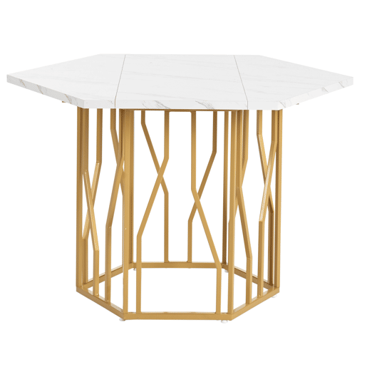 Mesa de jantar moderna - 6 lados - Estrutura metálica - Cor dourada