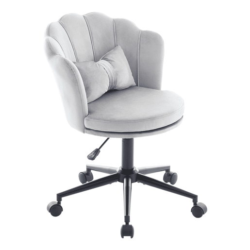 Cadeira para vestir - Design moderno - Encosto em forma de pétalas, almofada lombar em forma de borboleta, altura ajustável, almofada macia - Cinza