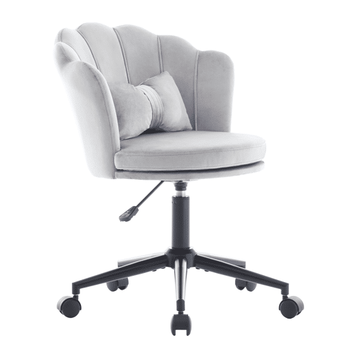 Cadeira para vestir - Design moderno - Encosto em forma de pétalas, almofada lombar em forma de borboleta, altura ajustável, almofada macia - Cinza