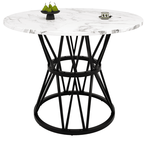 Mesa redonda 100x100 cm - Mesa de jantar, mesa de centro para 4 pessoas, pernas de metal, tampo em MDF mármore - Preto