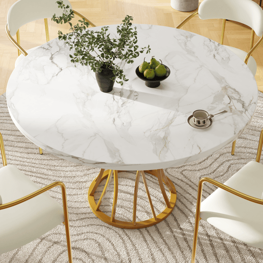 Mesa redonda 80x80 cm - Mesa de jantar em MDF, pernas douradas, para 4-6 pessoas
