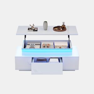 Mesa de centro 96x45x40 cm - Elevável com arrumação e LED - Branco