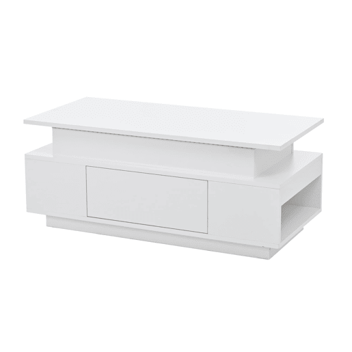 Mesa de centro 96x45x40 cm - Elevável com arrumação e LED - Branco Mesa de centro 96x45x40 cm - Elevável com arrumação e LED - Branco