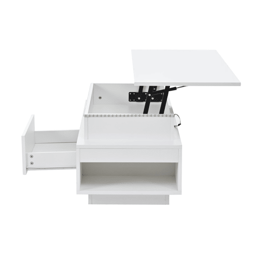 Mesa de centro 96x45x40 cm - Elevável com arrumação e LED - Branco Mesa de centro 96x45x40 cm - Elevável com arrumação e LED - Branco