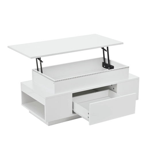 Mesa de centro 96x45x40 cm - Elevável com arrumação e LED - Branco Mesa de centro 96x45x40 cm - Elevável com arrumação e LED - Branco