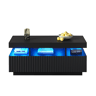 Mesa de centro 100x50x45 cm - 2 gavetas, superfície estriada, LED, moderna - Preto
