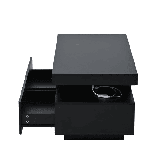 Mesa de centro 100x50x45 cm - 2 gavetas, superfĂcie estriada, LED, moderna - Preto Mesa de centro 100x50x45 cm - 2 gavetas, superfĂcie estriada, LED, moderna - Preto
