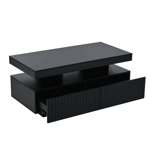 Mesa de centro 100x50x45 cm - 2 gavetas, superfĂcie estriada, LED, moderna - Preto Mesa de centro 100x50x45 cm - 2 gavetas, superfĂcie estriada, LED, moderna - Preto