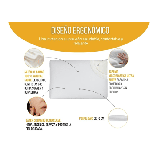 Almofada de espuma viscoelástica para pele sensível BAMBOUSATINÉ com fronha de cetim de bambu