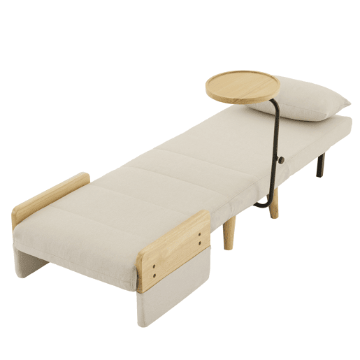 Poltrona 3 em 1 - Função cama, com bandeja de madeira, poltrona reclinável, assento acolchoado - Bege