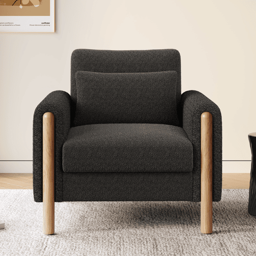 Poltrona moderna de 1 lugar - Almofada espessa, confortável, macia, para sala, escritório ou quarto - Cinza Poltrona moderna de 1 lugar - Almofada espessa, confortável, macia, para sala, escritório ou quarto - Cinza