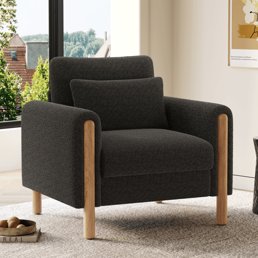 Poltrona moderna de 1 lugar - Almofada espessa, confortável, macia, para sala, escritório ou quarto - Cinza Poltrona moderna de 1 lugar - Almofada espessa, confortável, macia, para sala, escritório ou quarto - Cinza