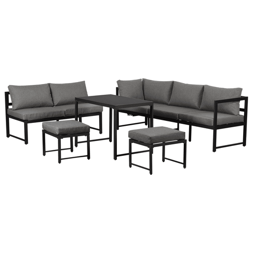 Conjunto de cadeiras de jardim de 4 peças - Alumínio, com função reclinável e encosto ajustável em 4 posições - Preto + Cinza