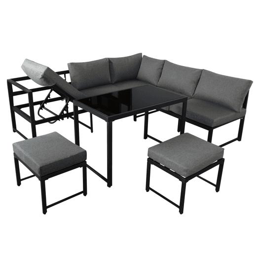 Conjunto de cadeiras de jardim de 4 peças - Alumínio, com função reclinável e encosto ajustável em 4 posições - Preto + Cinza