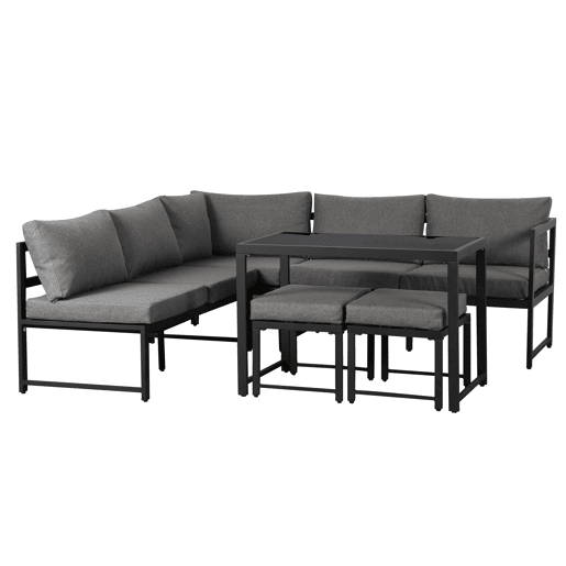 Conjunto de cadeiras de jardim de 4 peças - Alumínio, com função reclinável e encosto ajustável em 4 posições - Preto + Cinza