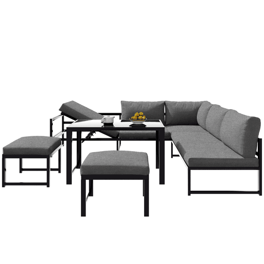 Conjunto de cadeiras de jardim de 4 peças - Alumínio, com função reclinável e encosto ajustável em 4 posições - Preto + Cinza