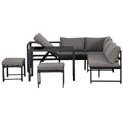Conjunto de cadeiras de jardim de 4 peças - Alumínio, com função reclinável e encosto ajustável em 4 posições - Preto + Cinza