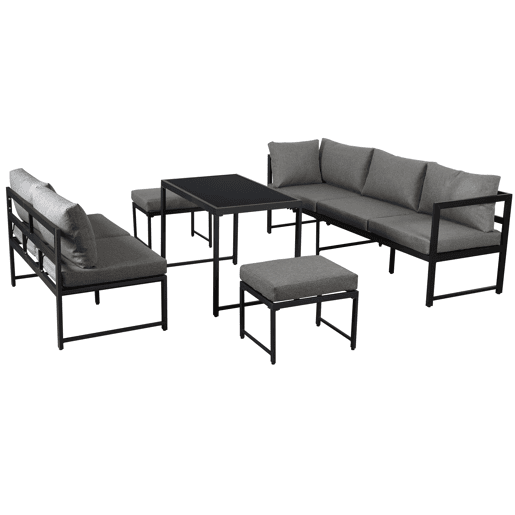 Conjunto de cadeiras de jardim de 4 peças - Alumínio, com função reclinável e encosto ajustável em 4 posições - Preto + Cinza