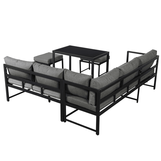 Conjunto de cadeiras de jardim de 4 peças - Alumínio, com função reclinável e encosto ajustável em 4 posições - Preto + Cinza