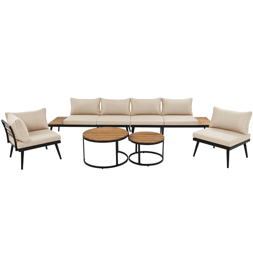 Conjunto de cadeiras de jardim 6 peças - Móveis de jardim, 2 sofás de 2 lugares, 2 cadeiras individuais, 2 mesas - Bege